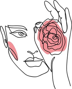 Sklenený obraz - Line art tvár s ružou (70x50 cm)