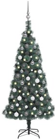 Umelý vianočný stromček s LED a sadou gúľ, zelený 120cm PVC+PE 3077922