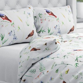 Biante Bavlnené posteľné obliečky Sandra SA-392 Lúčne kvietky s vtáčikmi Predĺžené 140x220 a 70x90 cm