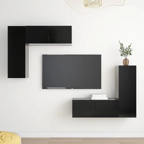 4-dielna súprava TV skriniek čierna drevotrieska