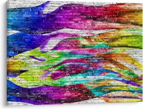 Obraz - Tehlový múr s farebnými plameňmi (70x50 cm)