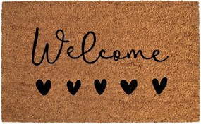 Hnedá kokosová rokožka so srdiečkami Welcome - 75*45*1 cm