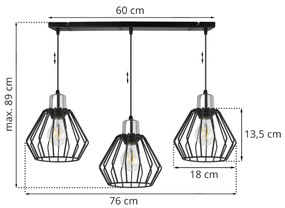 Závesné svietidlo Nuvola 4, 3x čierne drôtené tienidlo, ch