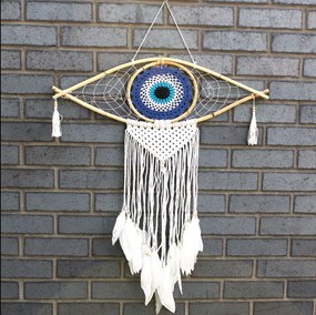 Ochranný Lapač Snov - Stredný - Macramé - Modrá / Biela / Čierna