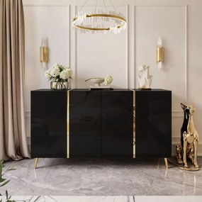 KOMODA SANTINO 4D ČIERNY LESK + ZLATÉ NOŽIČKY 158 cm