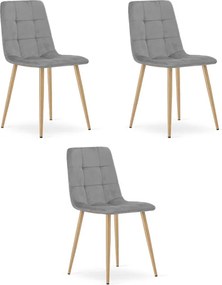 Set troch jedálenských stoličiek KARA zamatové, svetlosivé / hnedé nohy (3 ks)