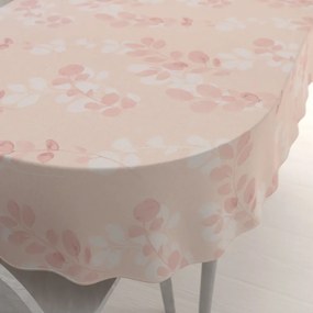 Biante Bavlnený oválny obrus Sandra SA-682 Eukalyptové listy na pastelovo ružovom 60x100 cm