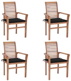 Jedálenské stoličky 4 ks čierne podložky tíkový masív 3062629
