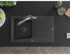 Mexen Cesar, 1-komorový granitový drez 775x470x190 mm a drezová batéria Duo, čierna škvrnitá, 6514-76-671701-07-B