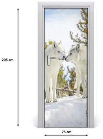 Samolepiace fototapety na dvere Dva bieli vlci 75x205 cm