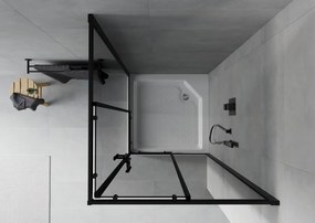 Mexen Rio, štvorcový sprchovací kút s posuvnými dverami 90(dvere) x 90(dvere) x 190 cm, 6mm šedé sklo, čierny profil + biela sprchová vanička RIO, 860-090-090-70-40-4510