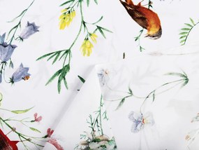 Biante Bavlnený záves Sandra SA-392 Lúčne kvietky s vtáčikmi 150x140 cm