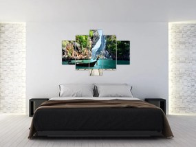 Obraz dlhej lode na pláži (150x105 cm)