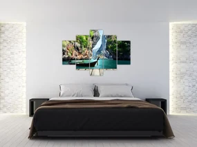 Obraz dlhej lode na pláži (150x105 cm)