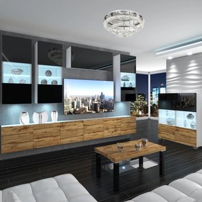 Obývacia stena Belini Premium Full Version čierny lesk / dub wotan + LED osvetlenie Nexum 82