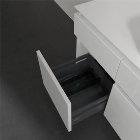 VILLEROY &amp; BOCH Legato závesná skrinka pod umývadlo na dosku (umývadlo v strede), 5 zásuviek, s LED osvetlením, 1400 x 500 x 550 mm, Glossy White, B760L0DH