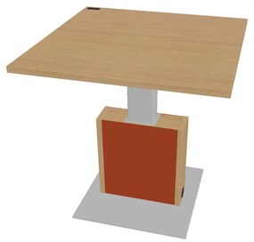 Výškovo nastaviteľný rokovací stôl Verno+ S 120 x 120 cm, dub svetlý / oranžová