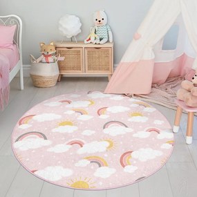 Ružový prateľný detský koberec ø100 cm Rainbow World – Mila Home