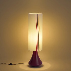 Retro stojaca lampa fialová s viacfarebným látkovým tienidlom - Mina