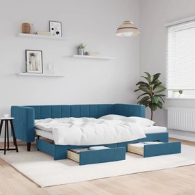 Rozkladacia denná posteľ s matracmi modrá 80x200 cm zamat 3196731