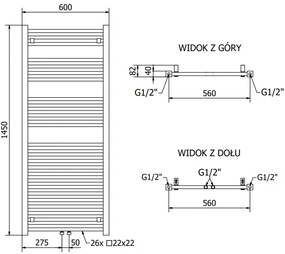 Mexen Pluton, elektrické vykurovacie teleso 1450x600 mm + vykurovacia tyč 900 W, biela, W106-1450-600-2900-20