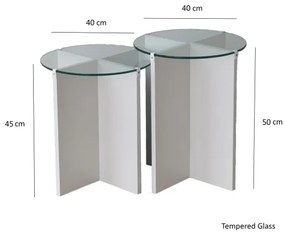 SADA 2x Odkladací stolík LILY pr. 40 cm biela/číra