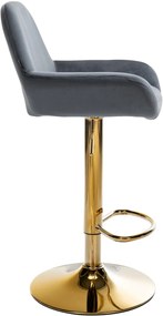 Barová stolička Braga - zamat, zlatá podnož - Tmavo sivá