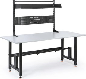 Výškovo nastaviteľný baliaci stôl PROFI, 1800 × 800 × 790–940 mm s s nadstavbou a držiakom role
