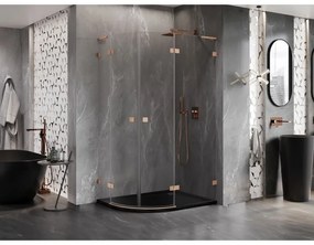 Mexen Lunar, L pravý polkruhový sprchový kút 90 x 70 cm, 8mm číre sklo, profil medená matná, 833L-090P-070L-65-00