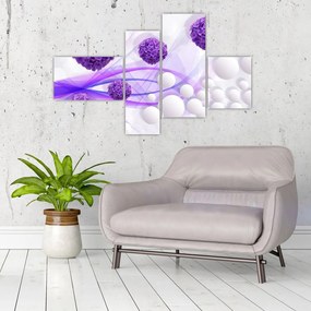 Obraz fialových kvetov a bielych gulí