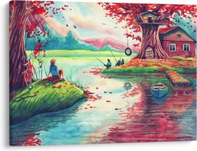 Obraz - Aquarel, Zátoka v horskej dedinke (70x50 cm)