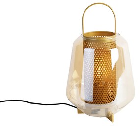 Stolná lampa Art Deco zlatá s jantárovým sklom 23 cm - Kevin