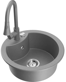 Mexen Diego, 1-komorový granitový drez 488x488x167 mm a drezová batéria Elia, šedá, 6512-71-670101-71
