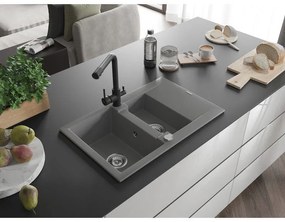 Mexen Gaspar, granitový drez 737x475x177 mm, 1,5-komorový, čierna batéria Duero, šedá, 6507-71-671600-70