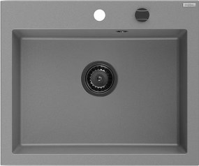Mexen Elix, 1-komorový granitový drez 600 x 500 mm, sivý, čierny sifón - 6525601005-71-B