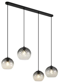 Art Deco závesná lampa čierna s dymovým sklom obdĺžniková 4-svetlá - Bao