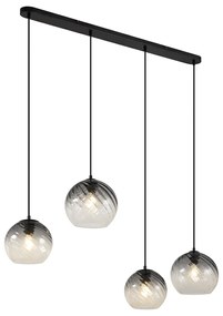 Art Deco závesná lampa čierna s dymovým sklom obdĺžniková 4-svetlá - Bao