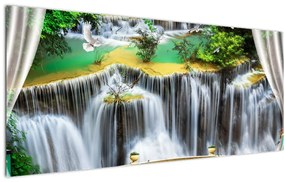 Obraz - Výhľad na kúzelné vodopády (120x50 cm)