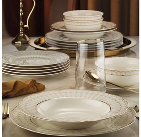24-dielna jedálenská súprava, biela so zlatými detailmi, porcelánová