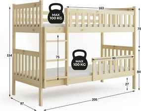 Poschodová posteľ KUBO 200x90 borovica (bez zásuvky)