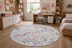 Detský koberec protišmykový BAMBINO 61400 krémový / ružový kruh