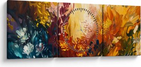 Obraz - Abstraktná maľba kvetov (s hodinami) (90x30 cm)