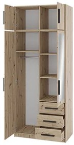 Šatníková skriňa so zrkadlom Korku D2, Farby: Dub artisan, Nadstavec: nie
