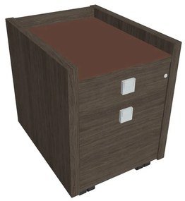 Mobilný kontajner Verno 47 x 60 cm so sklom, 2 zásuvky, dub antracit / hnedá