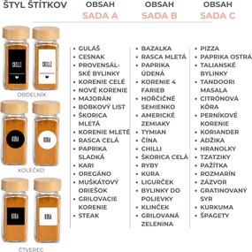 ORION Súprava 6 ks koreničiek, sklenené, s čiernym viečkom a sypátkom, 6 x 100 ml SPICE BLACK
