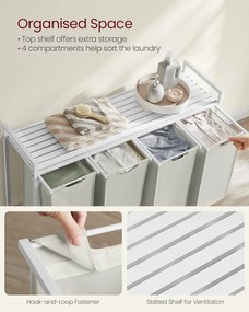 VASAGLE 4-kôšový prádlový kôš 4 × 40 L, 116 × 33 × 72 cm, krémovo biely a matne biely