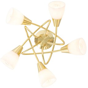 Klasické stropné svietidlo zlaté s opálovým sklom 5-svetlo - Inez