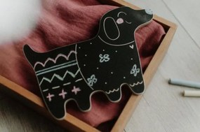 Drevená kriedová tabuľa pes Kajtek