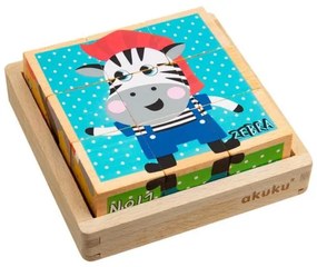 AKUKU Skladacie edukačné drevené kocky v krabičke Akuku ZOO 9 ks