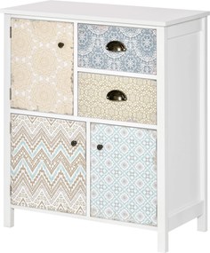 HOMCOM Komoda do Spálne s 2 Zásuvkami a 3 Komorami s Vzorovanými Čelami a Vintage Úchytkami 68x34x80 cm Viacfarebná | Aosom